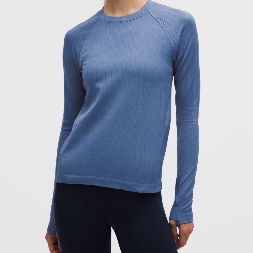 NWT Lululemon Variegated Restless Pullover Blue Ribbed Long Sleeve Top Size‎ 14
